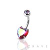 DOUBLE GEM PRONG SET HEART CZ 316L SURGICAL STEEL NAVEL RING
